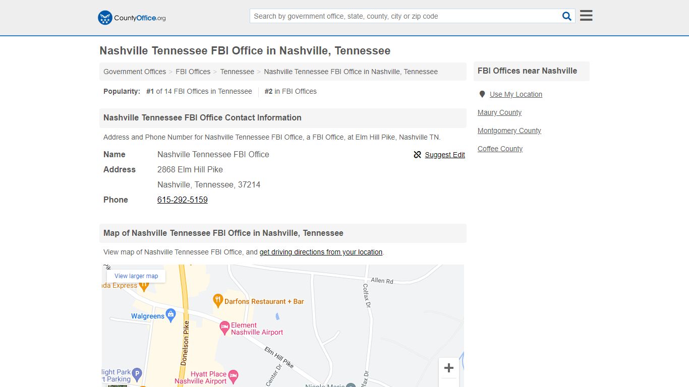 Nashville Tennessee FBI Office in Nashville, Tennessee - County Office